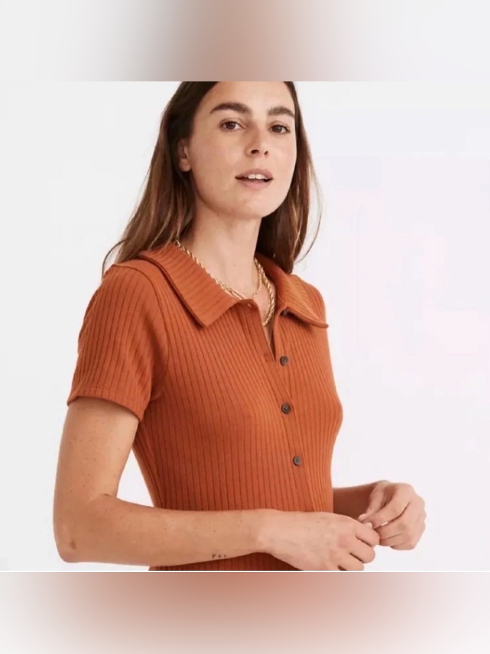 Madewell Rust Ribbed Button Down Knit Top - NWT - Picture 3 of 6